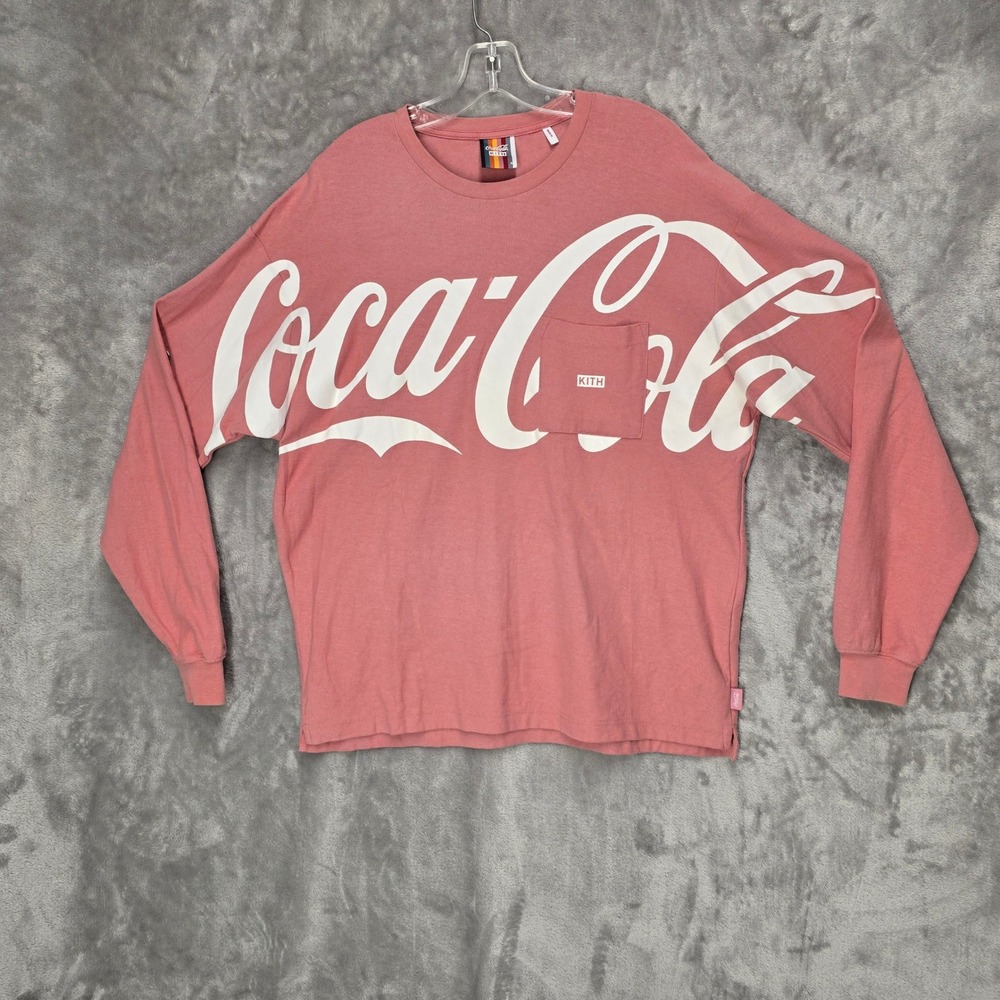 Kith Coca-Cola Quinn Long Sleeve Top Women Medium Pink Pocket Streetwear Boxy